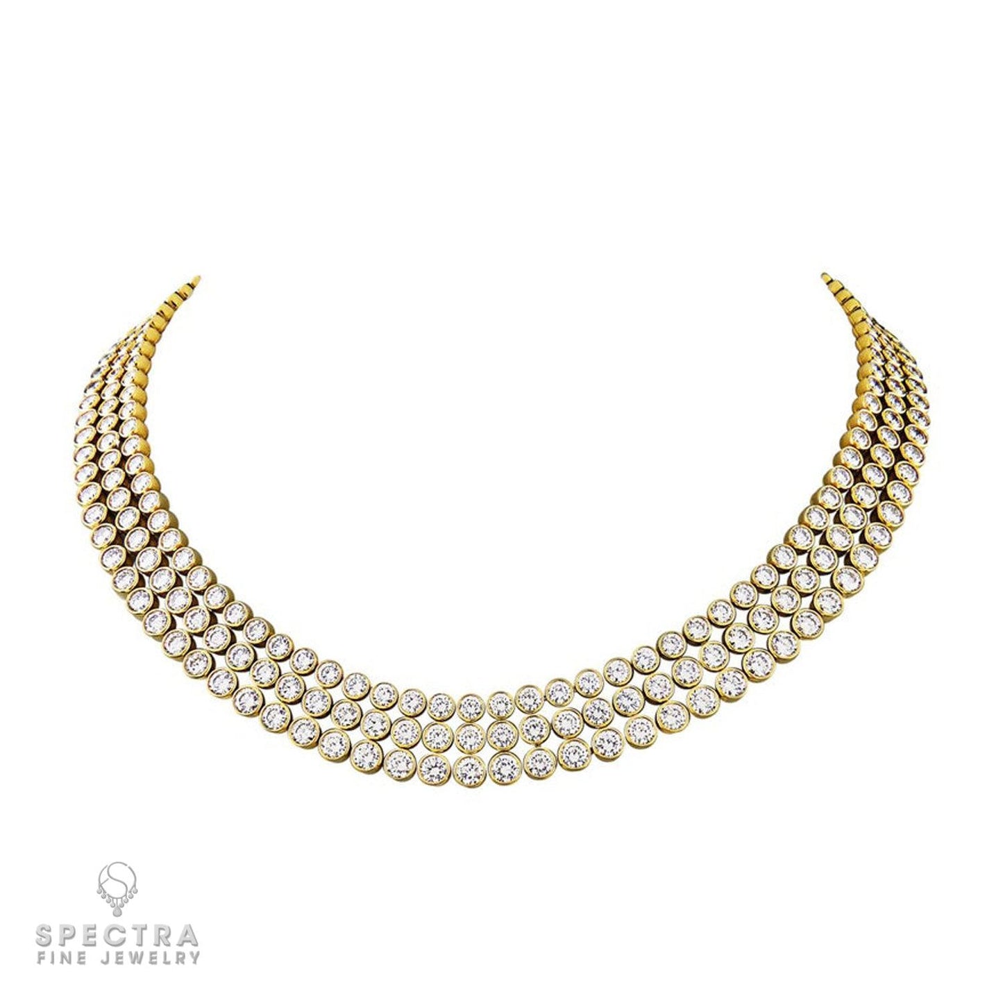 Harry Winston Three Row Diamond and 18kt Yellow Gold Choker