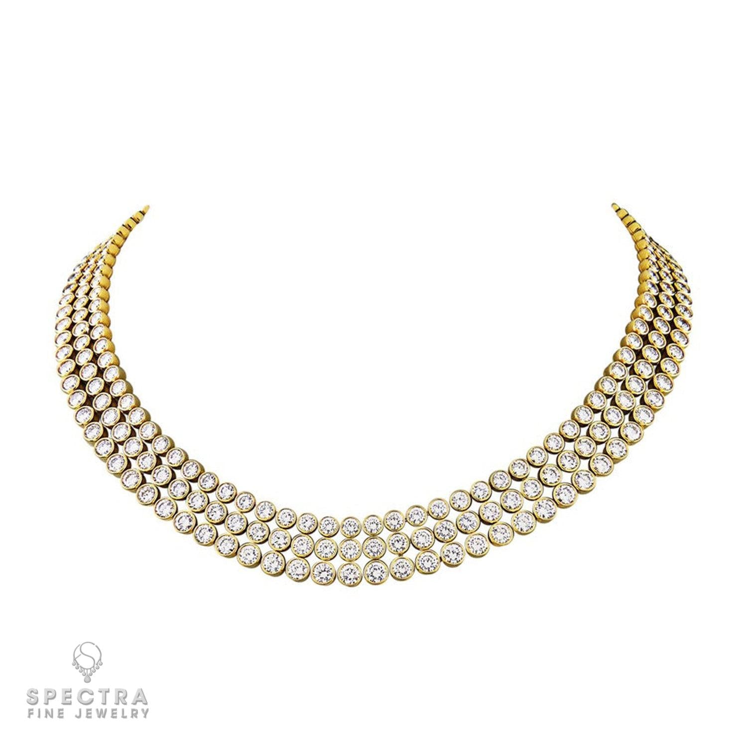 Harry Winston Three Row Diamond and 18kt Yellow Gold Choker