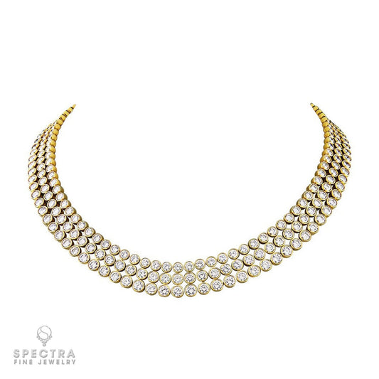 Harry Winston Three Row Diamond and 18kt Yellow Gold Choker