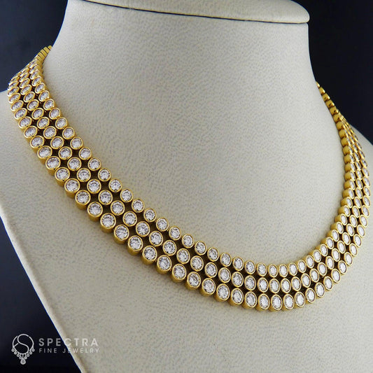 Harry Winston Three Row Diamond and 18kt Yellow Gold Choker