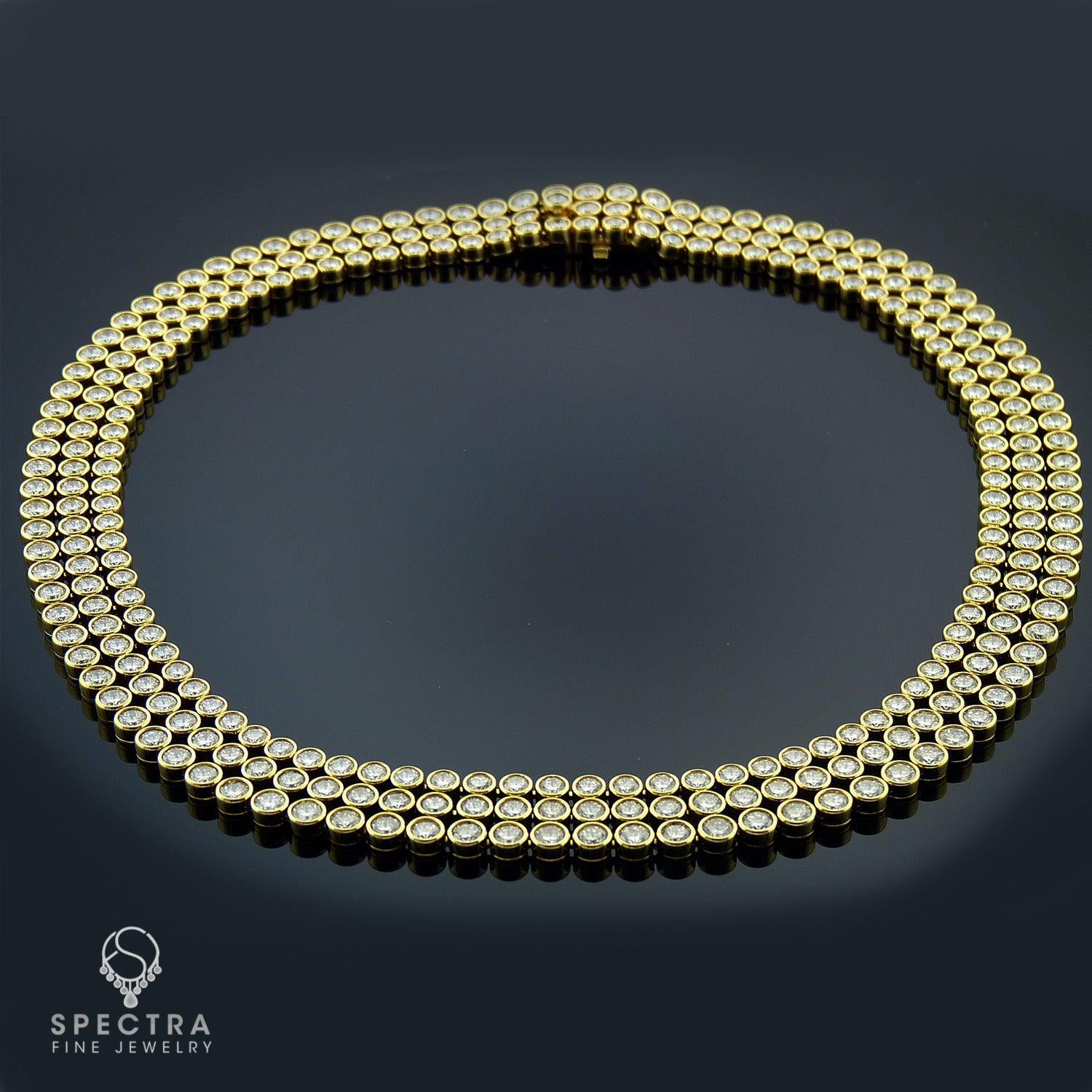 Harry Winston Three Row Diamond and 18kt Yellow Gold Choker