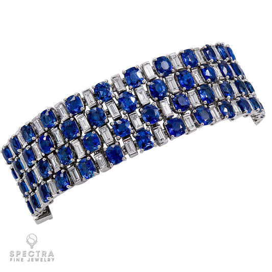 Harry Winston Vintage Sapphire Diamond Mixed Cut Bracelet in Platinum