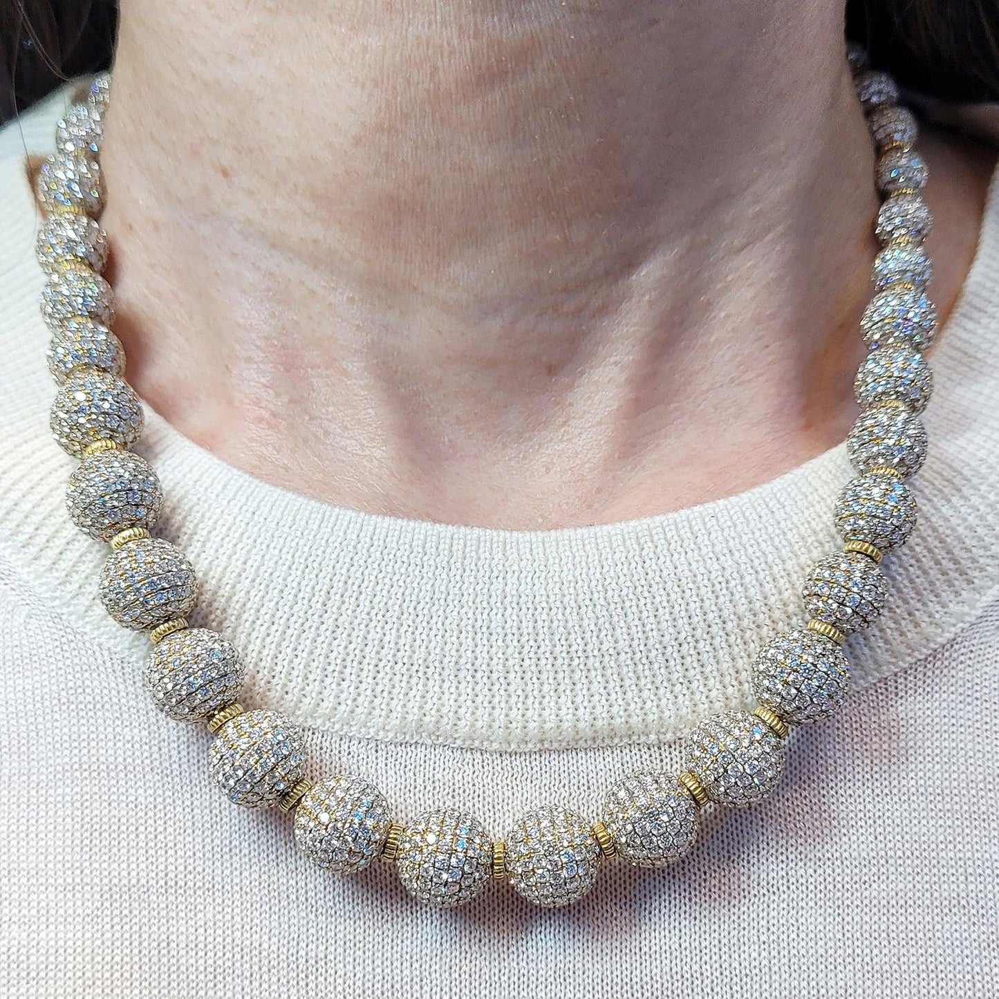 Judith Ripka Diamond Pave Bead Disco Ball Necklace