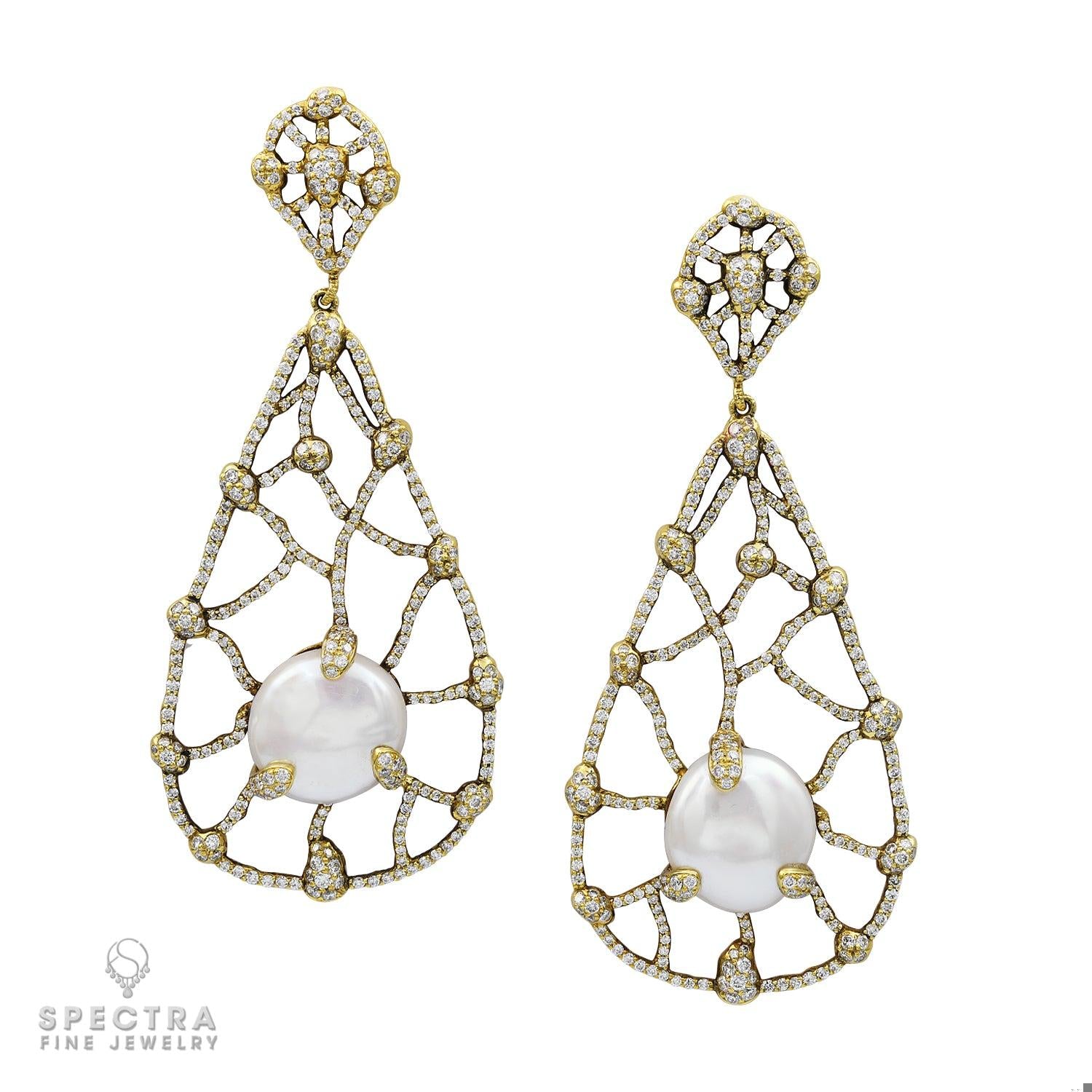 Judith Ripka Pearl Diamond Drop Earrings in 18kt Gold