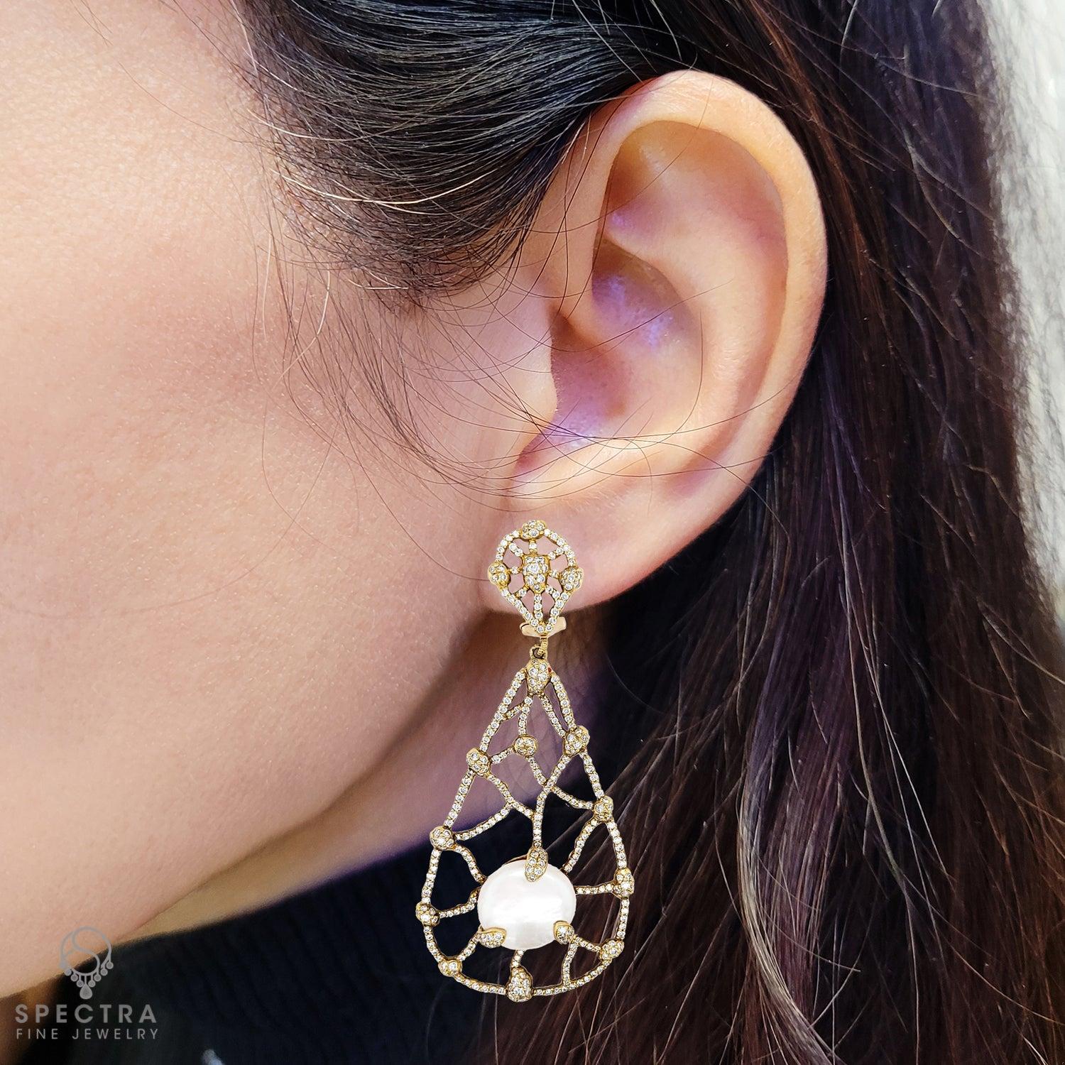 Judith Ripka Pearl Diamond Drop Earrings in 18kt Gold