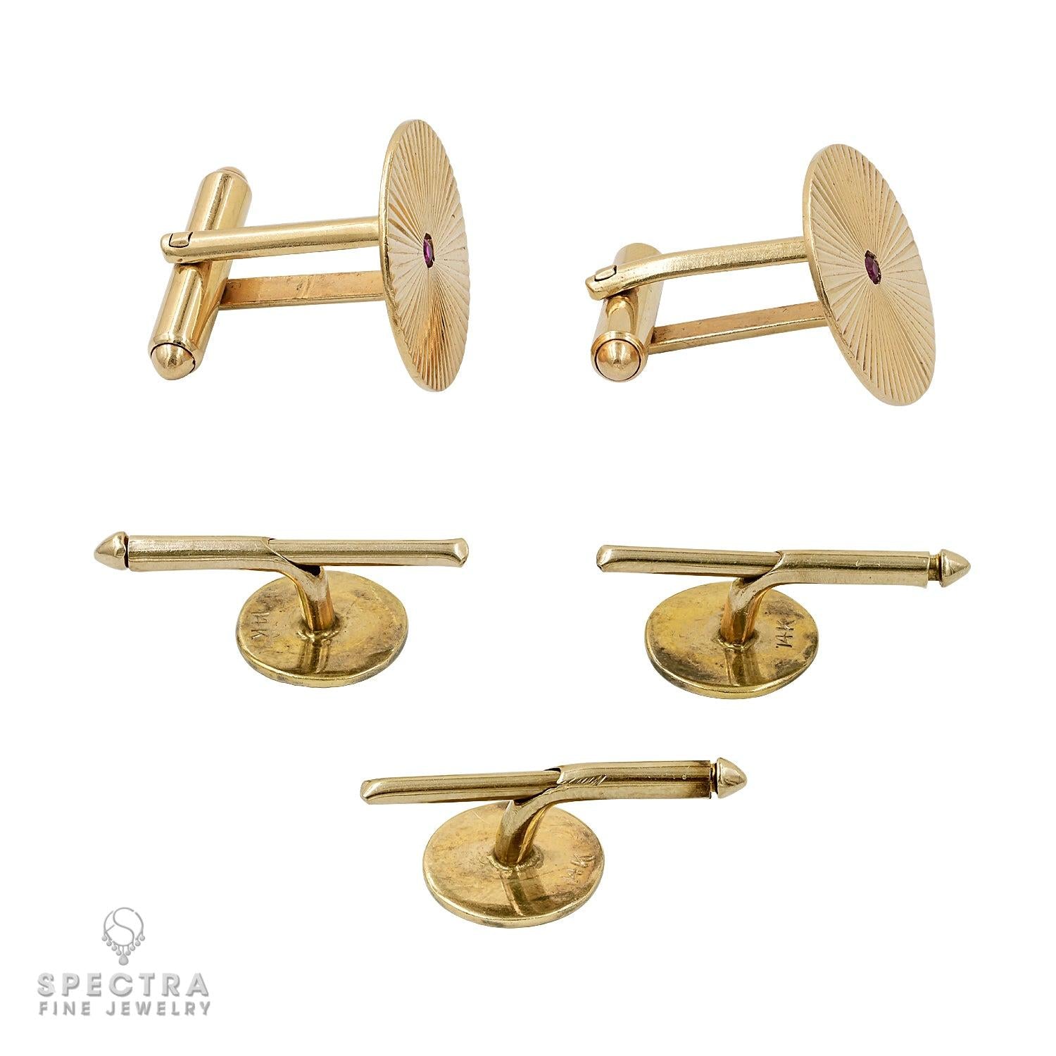 Mid-Century-Style Vintage Ruby Gold Cufflinks