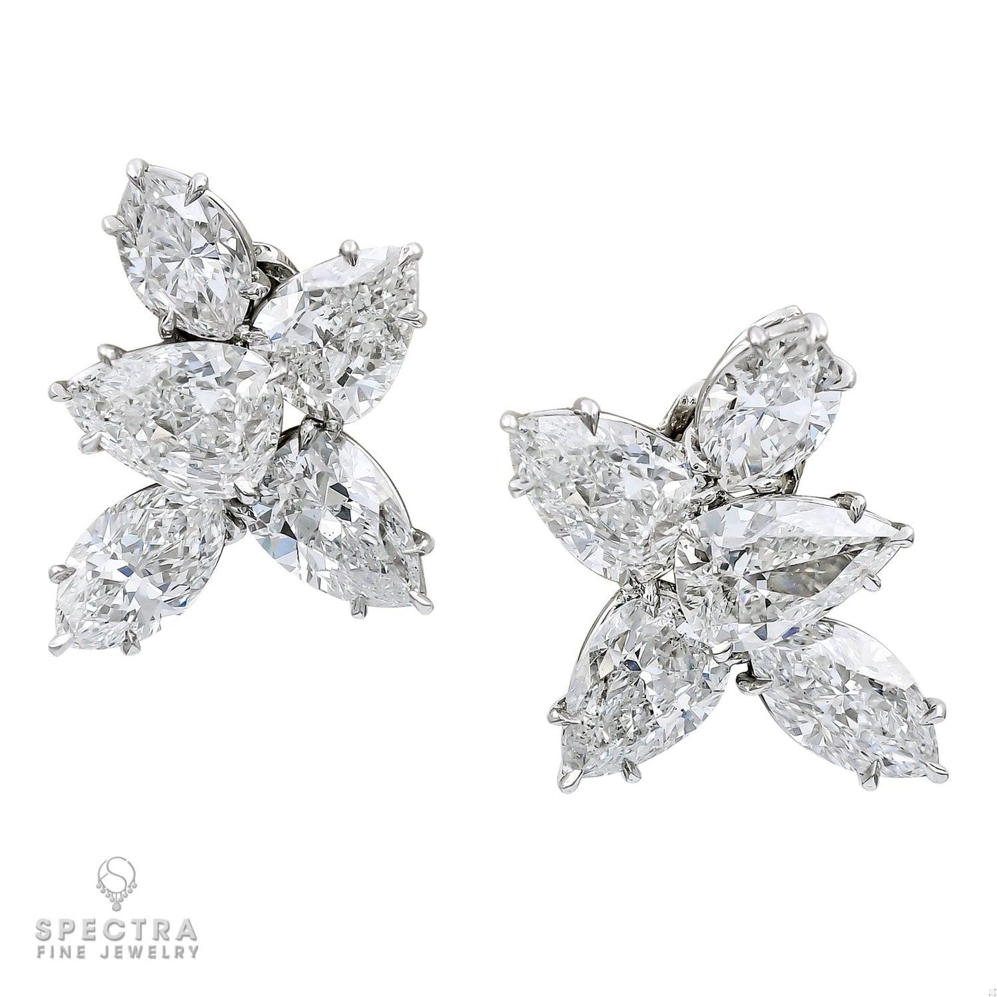 Mix-shape Diamond Cluster Earrings in Platinum by Spectra Fine Jewelry