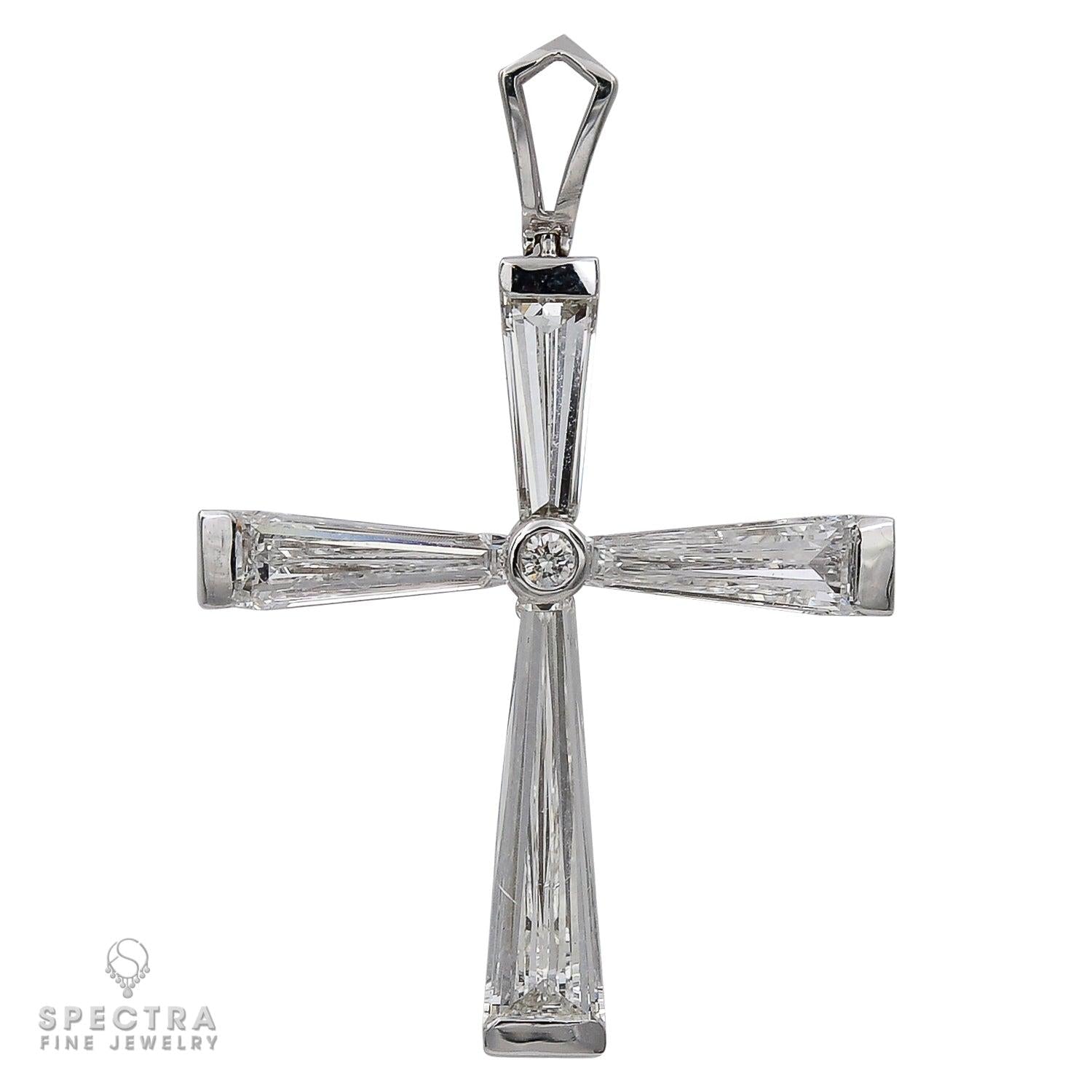 Modern Cross Pendant Necklace with 4 Tapered Baguette Diamonds