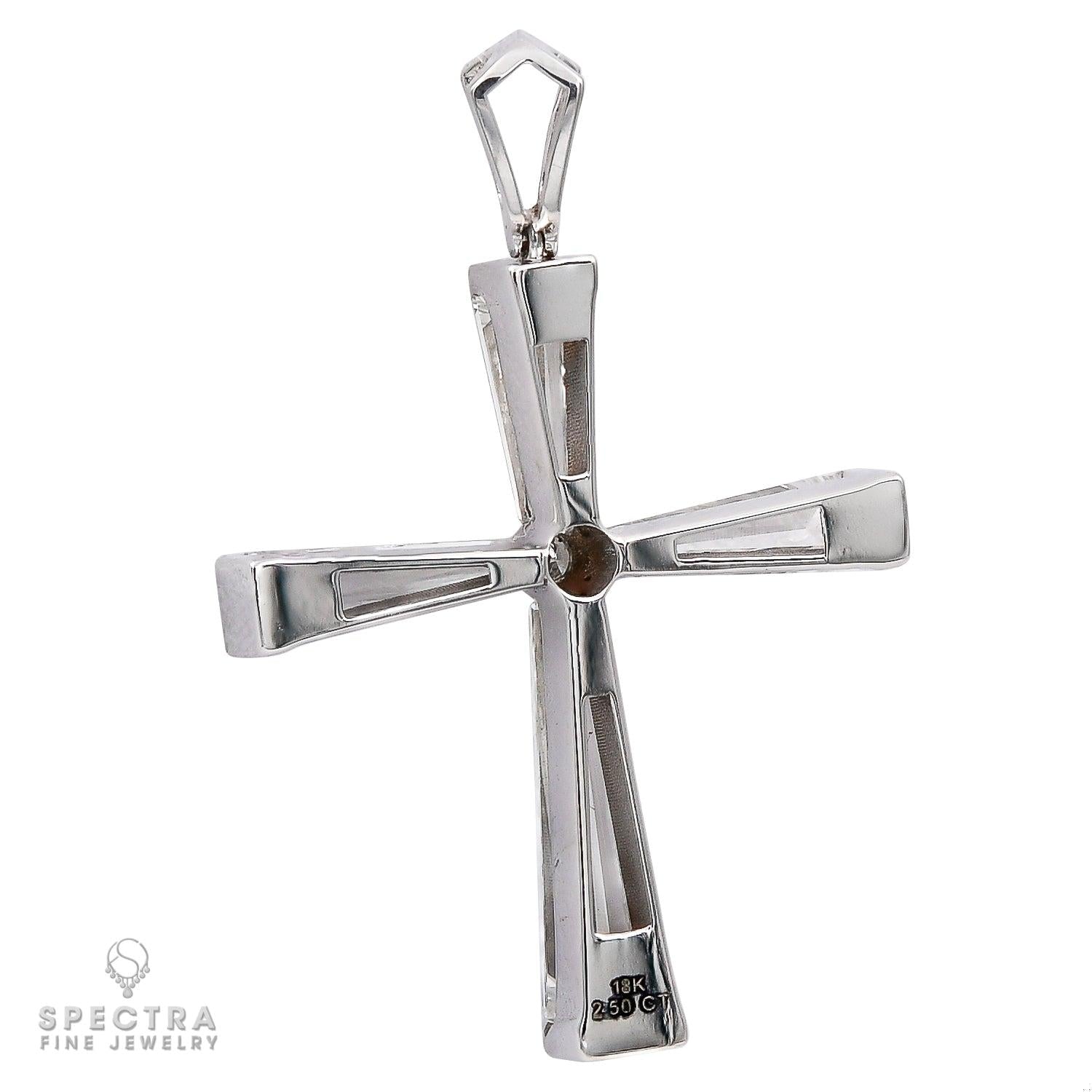 Modern Cross Pendant Necklace with 4 Tapered Baguette Diamonds