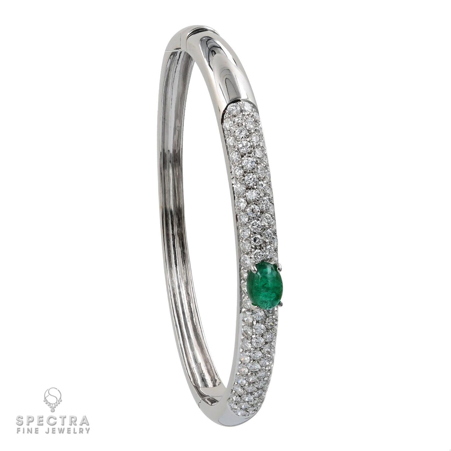 Modern Elegance: Pave Bombe Bangle with Oval Emeralds