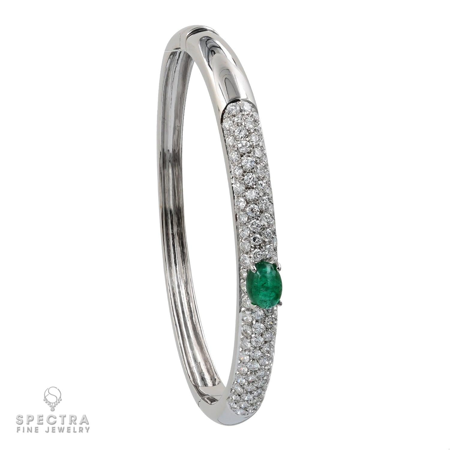 Modern Elegance: Pave Bombe Bangle with Oval Emeralds