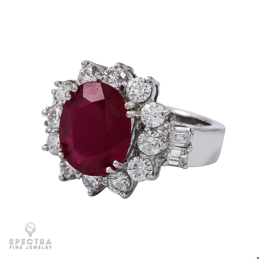 Modern Platinum Ring with 5.50ct Ruby and 1.20ct Diamond Accents