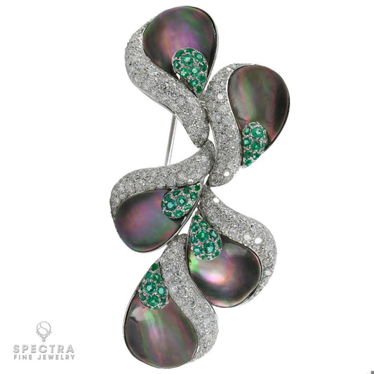 Mother of Pearl double pin stems De Ambrosi Contemporary Brooch.