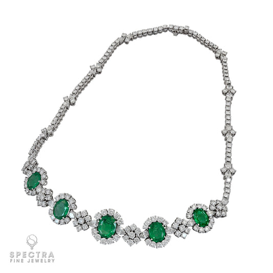 Emerald Diamond Collar Necklace: The Jewel of Kings in 18kt White Gold