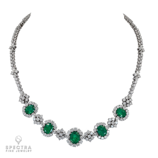 Emerald Diamond Collar Necklace: The Jewel of Kings in 18kt White Gold
