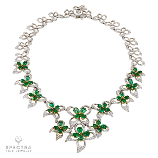 De Ambrosi Emerald and Diamond Bib Necklace - A Stunning Floral Masterpiece