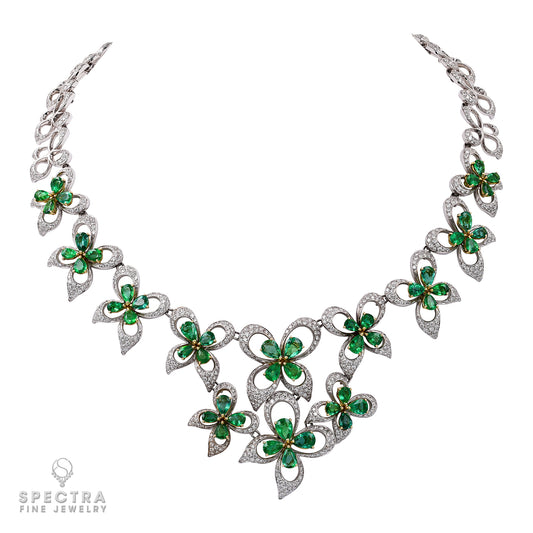 De Ambrosi Emerald and Diamond Bib Necklace - A Stunning Floral Masterpiece