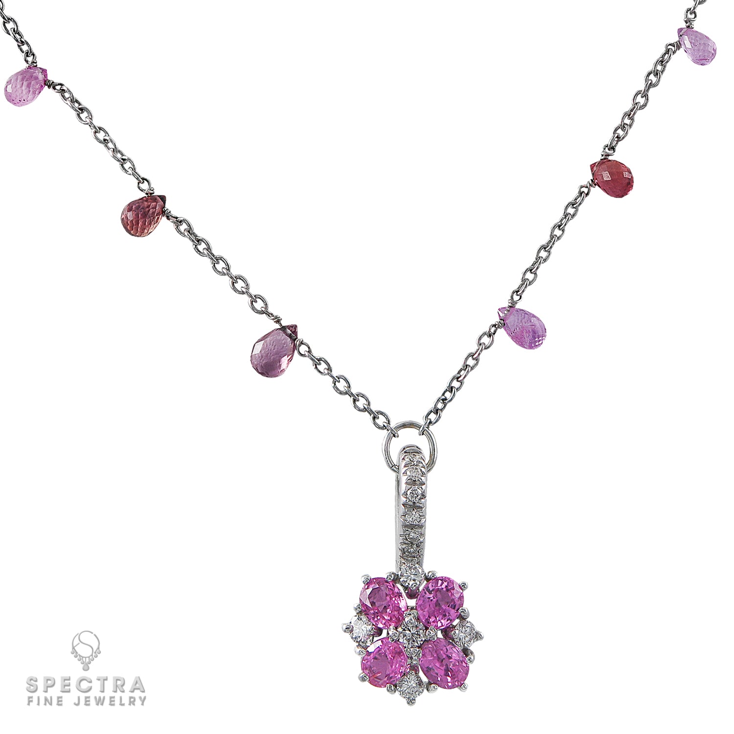 Adamas Jewelry: Pink Sapphire & Diamond Pendant Necklace