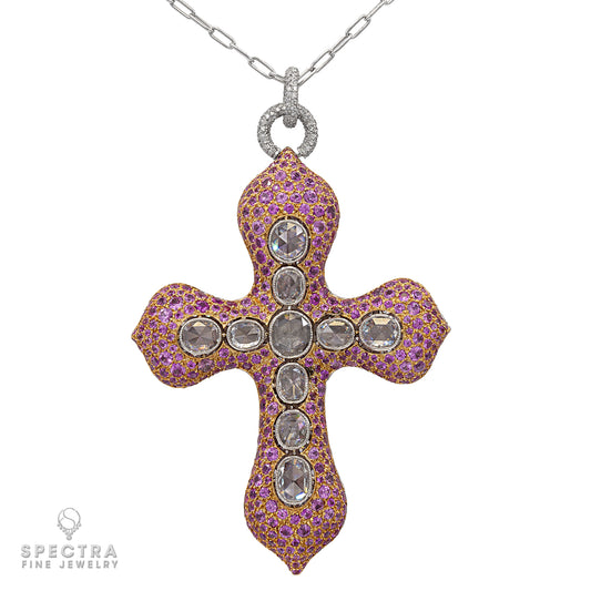 Exquisite Conch Pearl Diamond Cross Pendant Necklace - Luxurious Elegance in 18k Gold