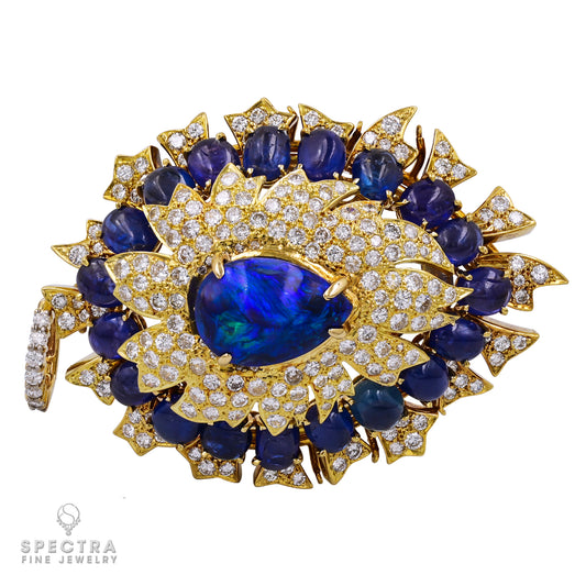 Exquisite David Webb Opal, Diamond, and Sapphire Pendant