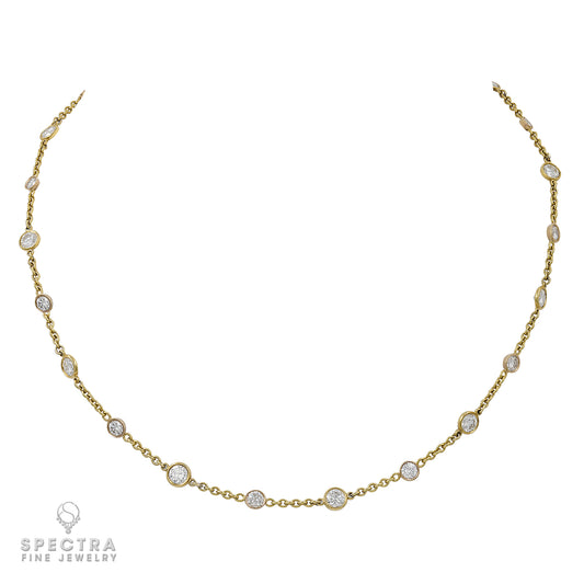 Diamond-by-the-Yard Gold Necklace:18k Yellow Gold Jewelry with 21 Brilliant Diamonds