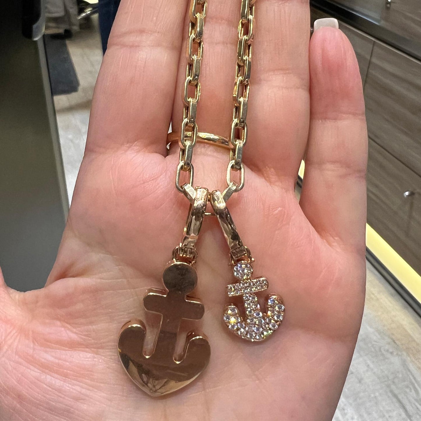 Exquisite 'Two Anchors' Chain Necklace: 18k Rose Gold with Pave Diamonds