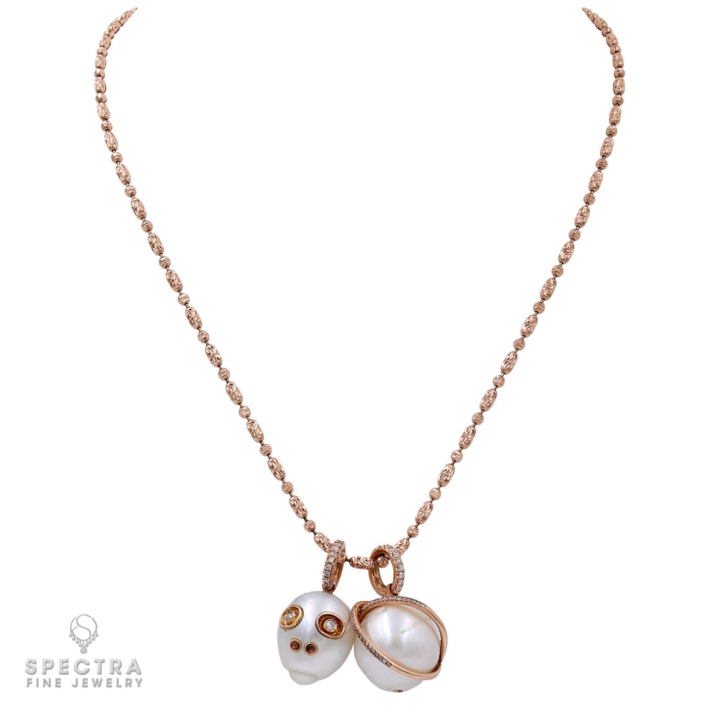 Pearls and Diamond Pendant Chain Necklace