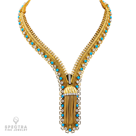Van Cleef & Arpels Zip Diamond Turquoise Couture Convertible Bracelet Necklace