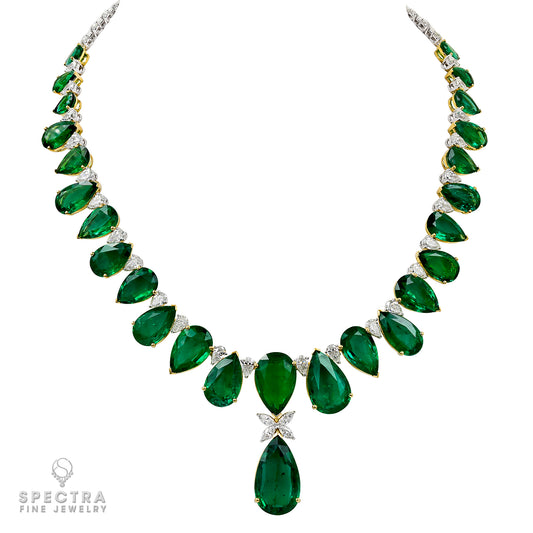 Spectra Fine Jewelry 104.80ct Zambian Emerald and Diamond Necklace
