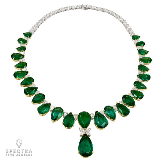 Spectra Fine Jewelry 104.80ct Zambian Emerald and Diamond Necklace