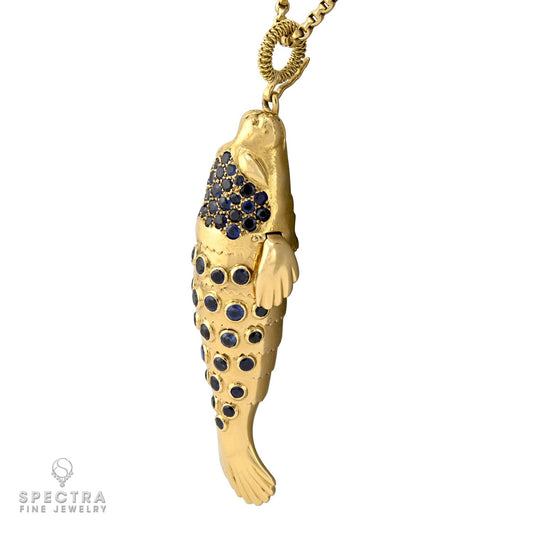 Rene Boivin Sapphire Fish Pendant Necklace