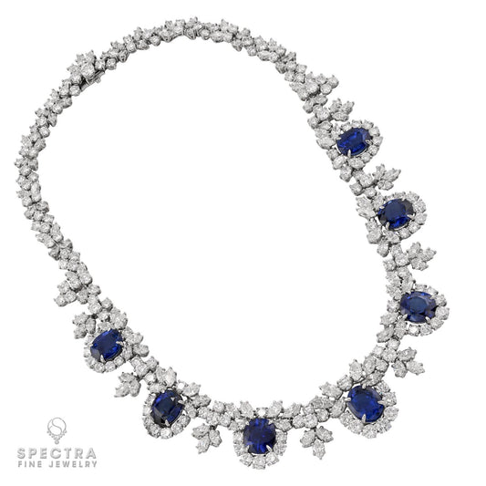 Harry Winston 32.63 cts. Ceylon Sapphire Diamond Platinum Necklace