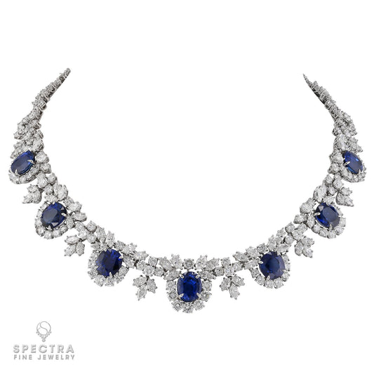 Harry Winston 32.63 cts. Ceylon Sapphire Diamond Platinum Necklace