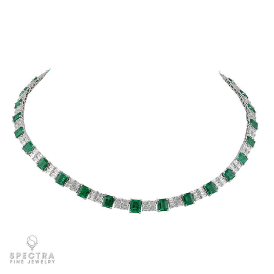 Spectra Fine Jewelry 6.52cts Colombian Emerald & Diamond Gold Necklace