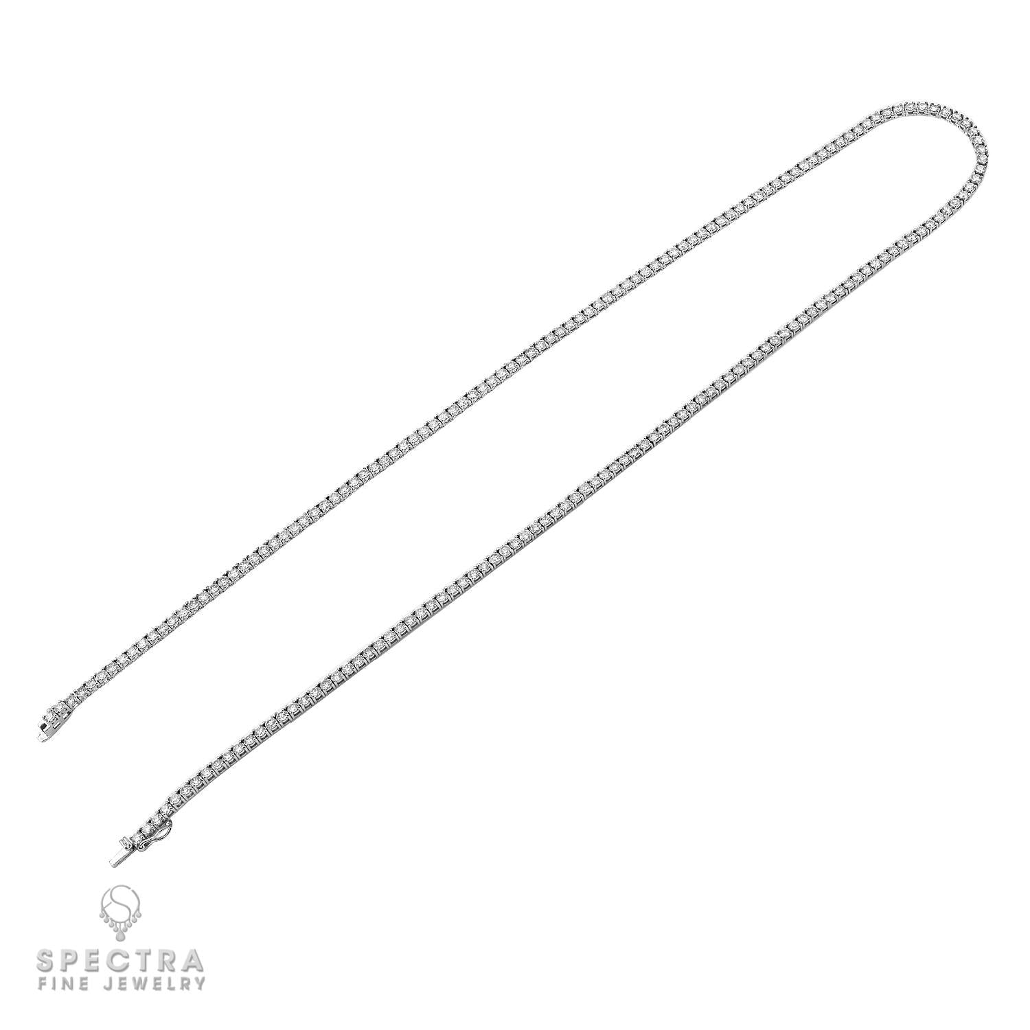 Diamond Tennis Necklace in 14K White Gold, 13.02 Carats