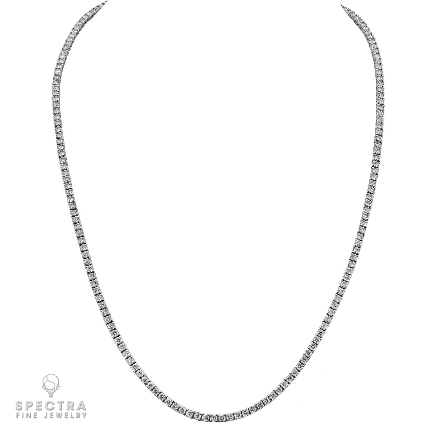 Diamond Tennis Necklace in 14K White Gold, 13.02 Carats