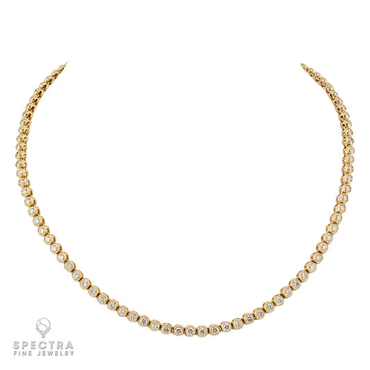 11.76ct Round Diamond Bezel-Set Tennis Necklace in 18K Yellow Gold