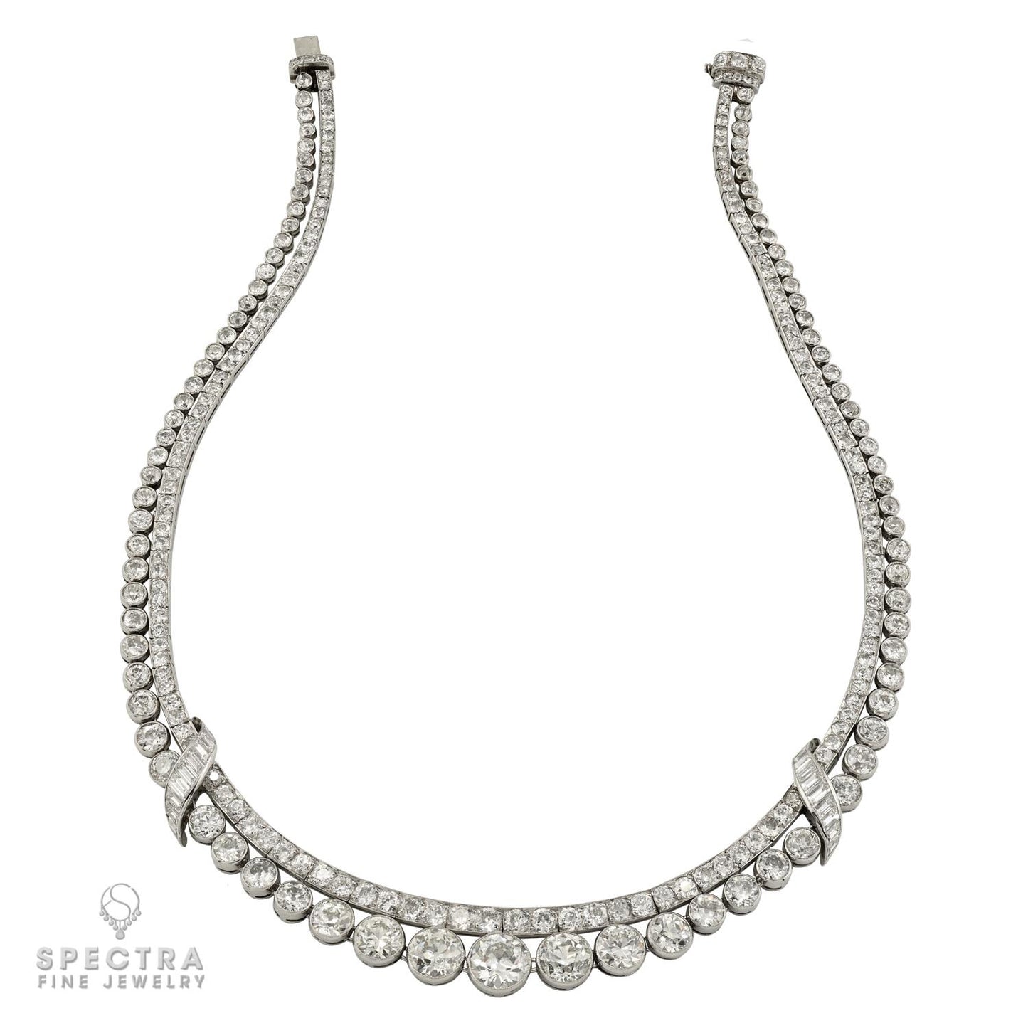 Van Cleef & Arpels Two-Row Diamond Riviera Necklace, 37.41 cts in Platinum