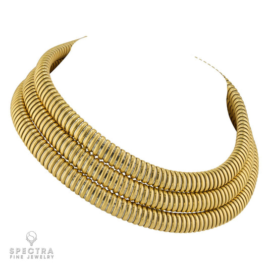 Cartier "Africa" Triple-Row Gas Pipe Necklace, 18k Gold, 1988