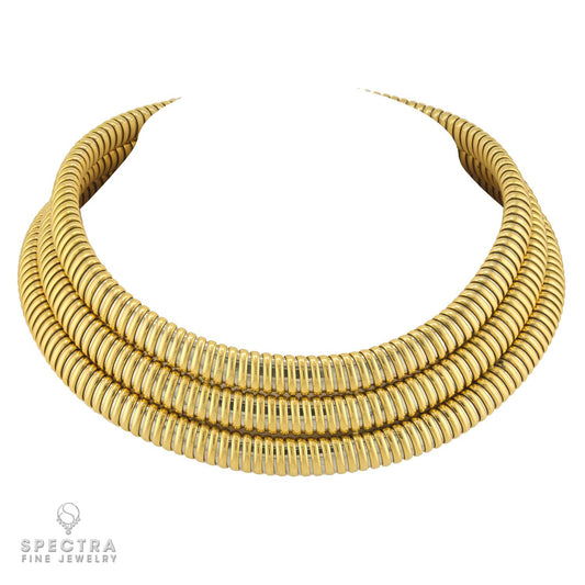 Cartier "Africa" Triple-Row Gas Pipe Necklace, 18k Gold, 1988