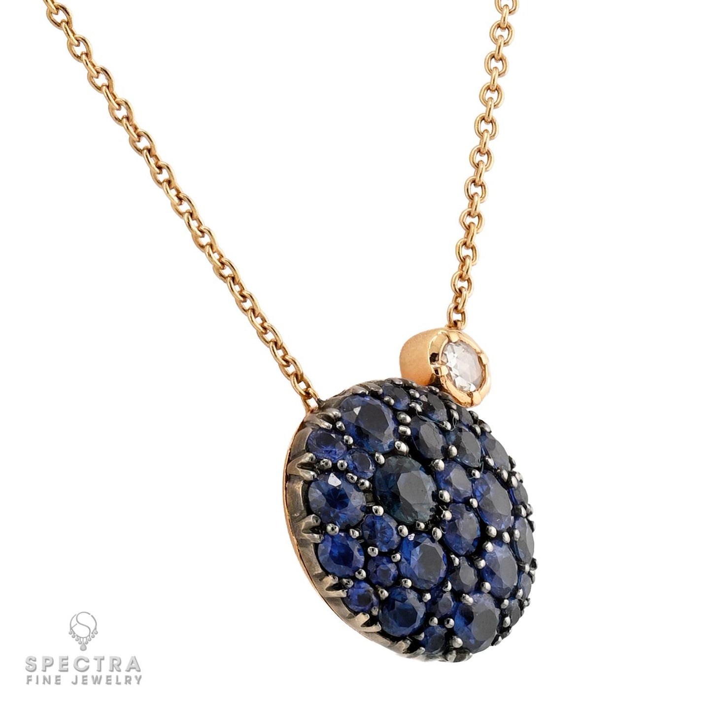 Sapphire & Diamond Pendant Necklace in 18K Yellow Gold