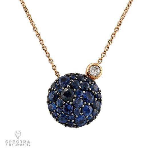 Sapphire & Diamond Pendant Necklace in 18K Yellow Gold