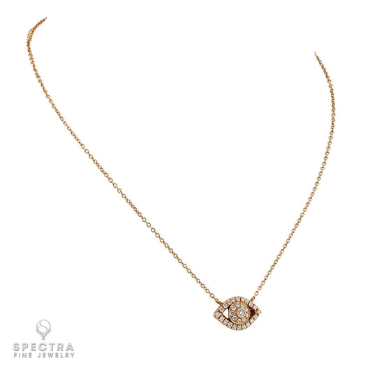 Diamond Evil Eye Pendant Necklace in 18K Rose Gold