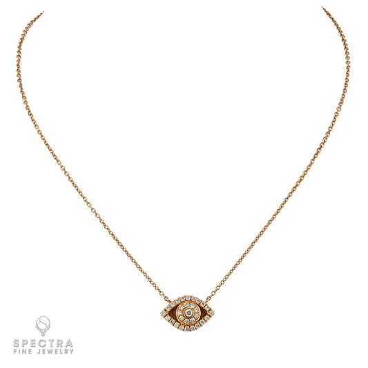 Diamond Evil Eye Pendant Necklace in 18K Rose Gold