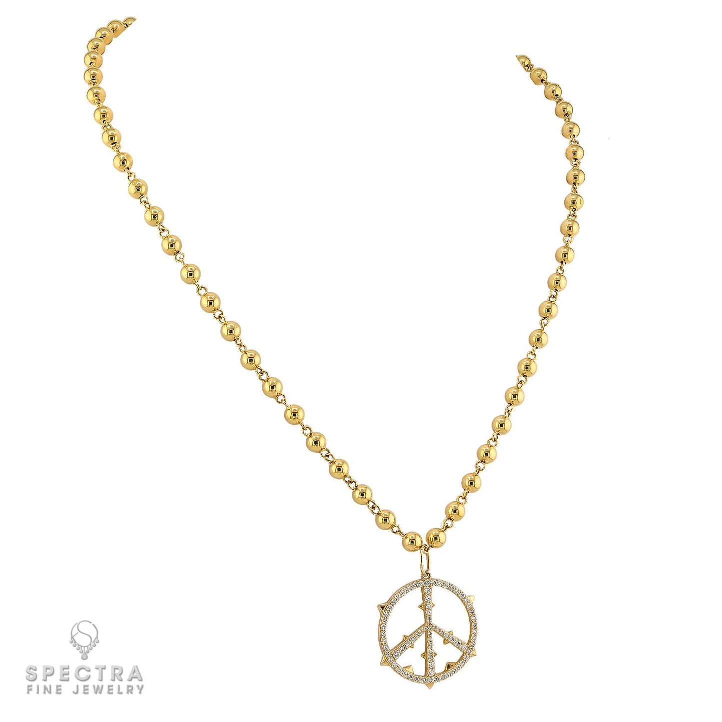 Diamond Peace Pendant Necklace in 14K Yellow Gold, 19"
