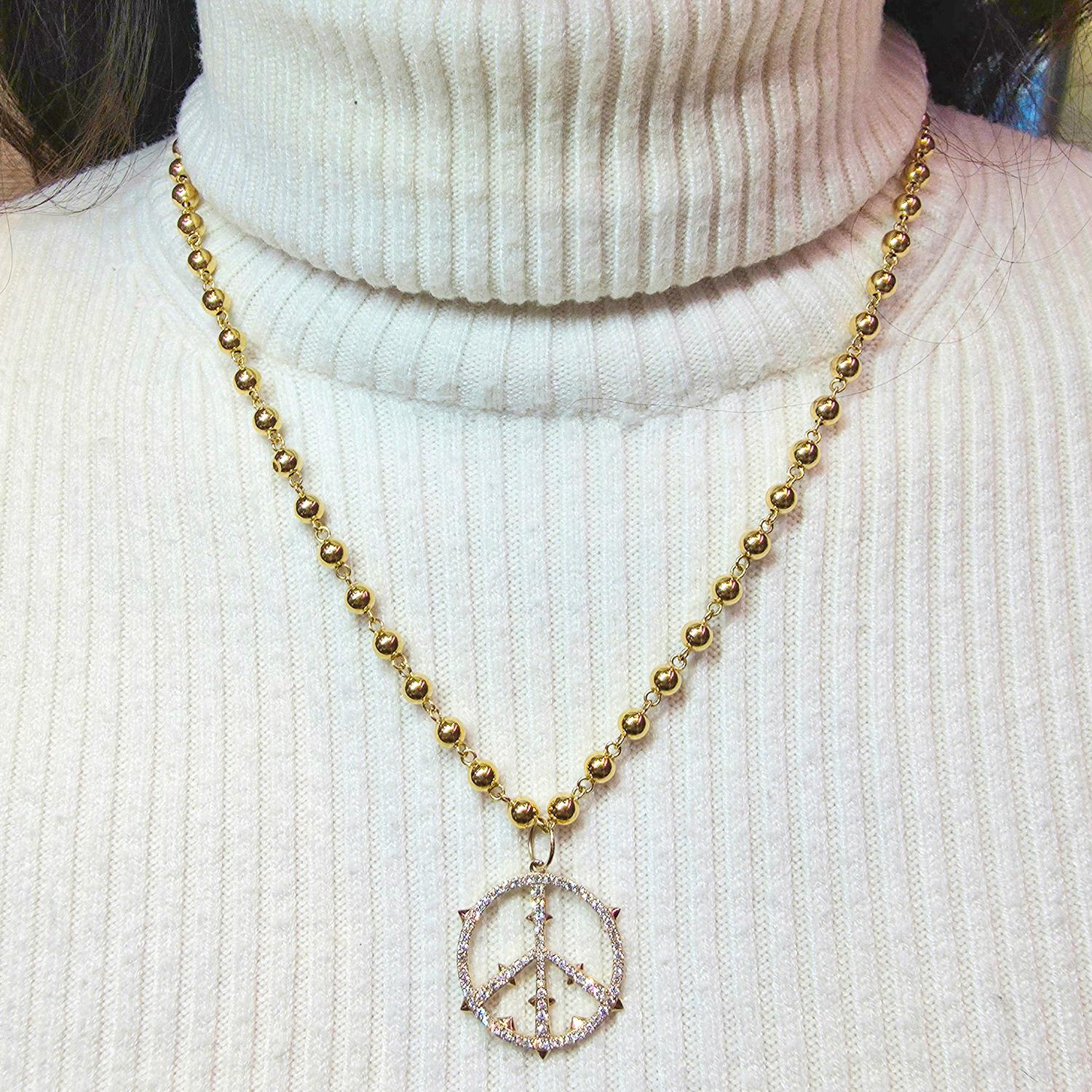 Diamond Peace Pendant Necklace in 14K Yellow Gold, 19"