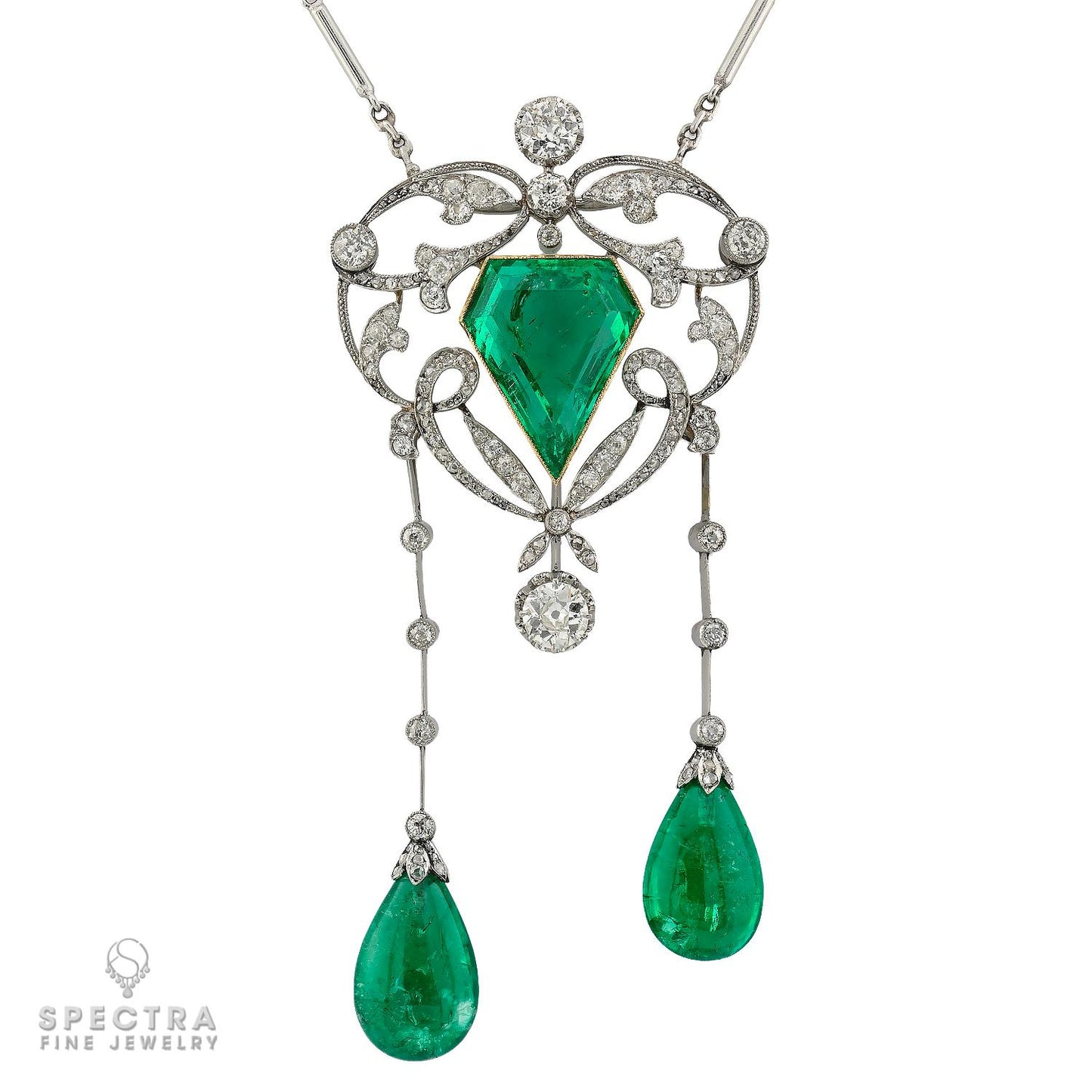 Art Deco 21ct Colombian Emerald & Diamond Necklace | Platinum 1920