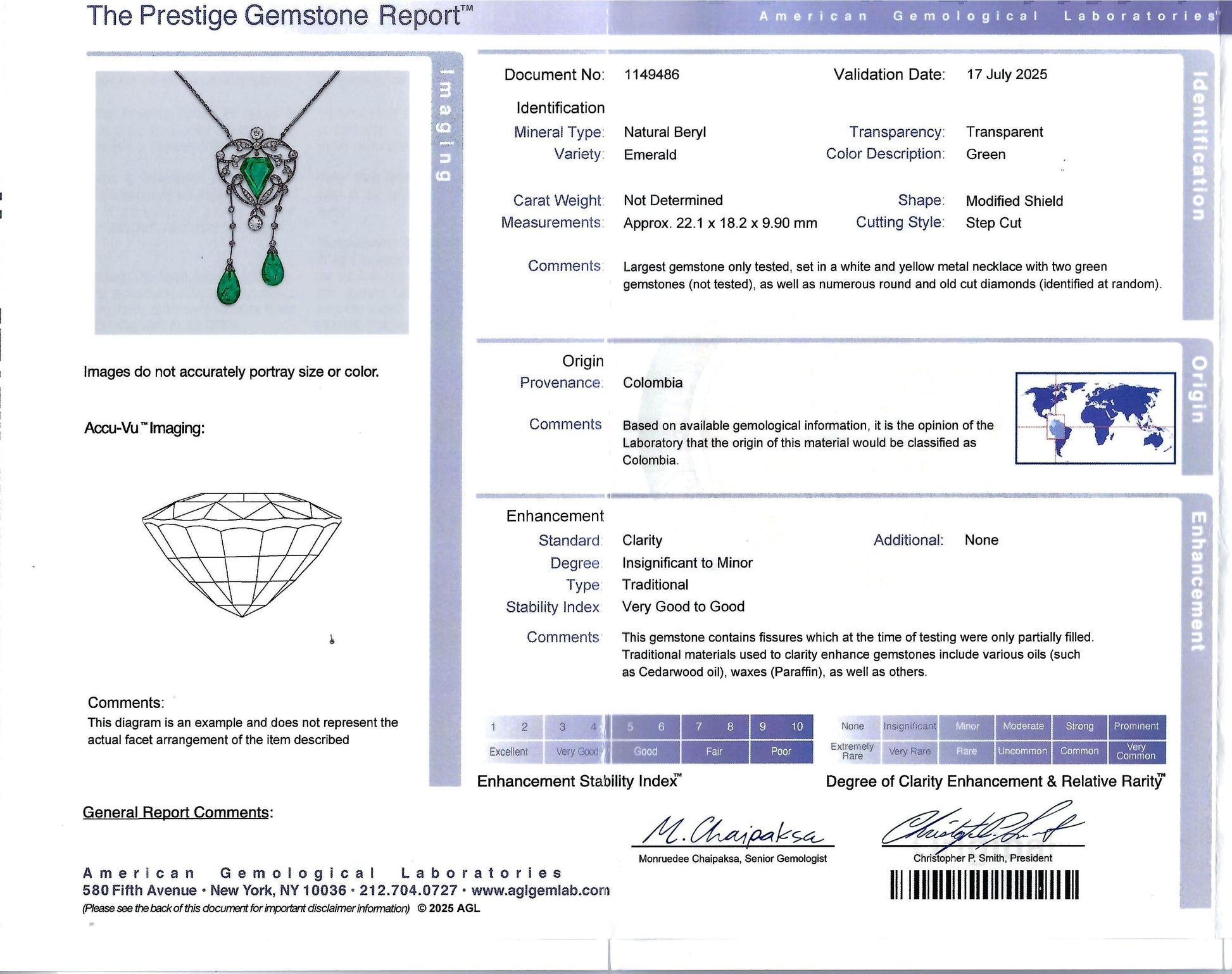 Art Deco 21ct Colombian Emerald & Diamond Necklace | Platinum 1920