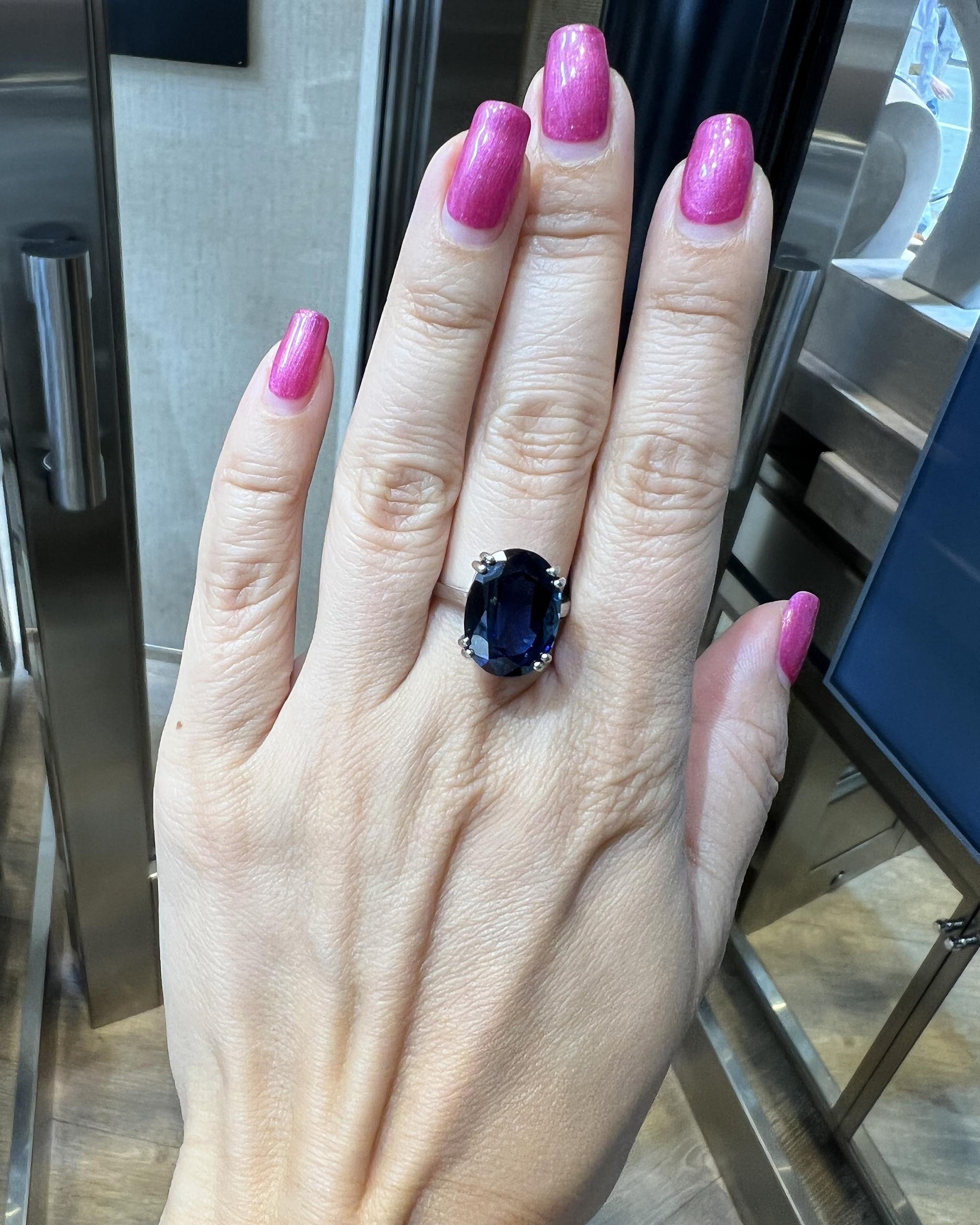 Spectra Fine Jewelry 15.29 cts. Oval Unheated Sapphire Engagement Cocktail Ring