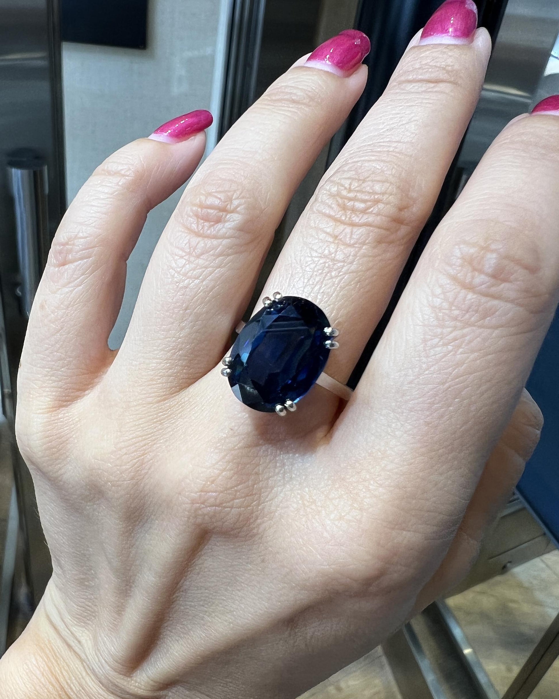 Spectra Fine Jewelry 15.29 cts. Oval Unheated Sapphire Engagement Cocktail Ring